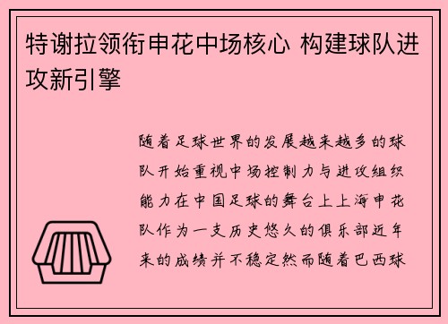 特谢拉领衔申花中场核心 构建球队进攻新引擎