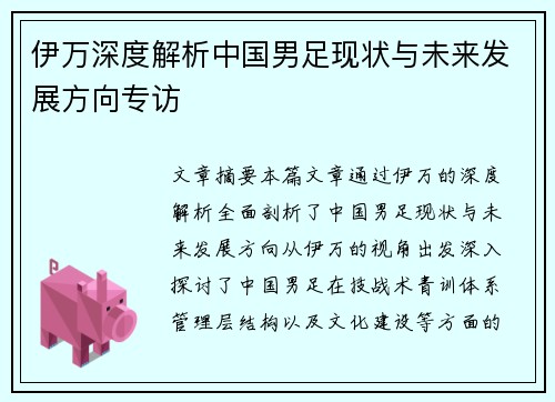 伊万深度解析中国男足现状与未来发展方向专访